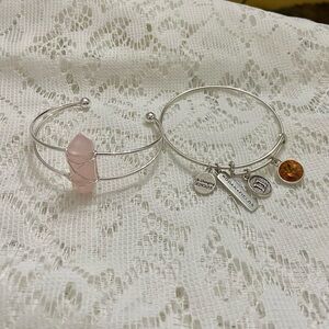 Lot of 2 Vintage Silver Tone Bracelets- Rodan Fields and Pink Agate Cuff Bangle